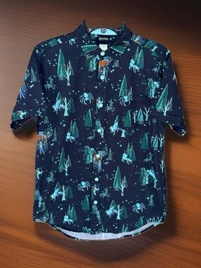 Harry Potter Navy Short-Sleeve Button-Down Shirt with Teal & Orange Print